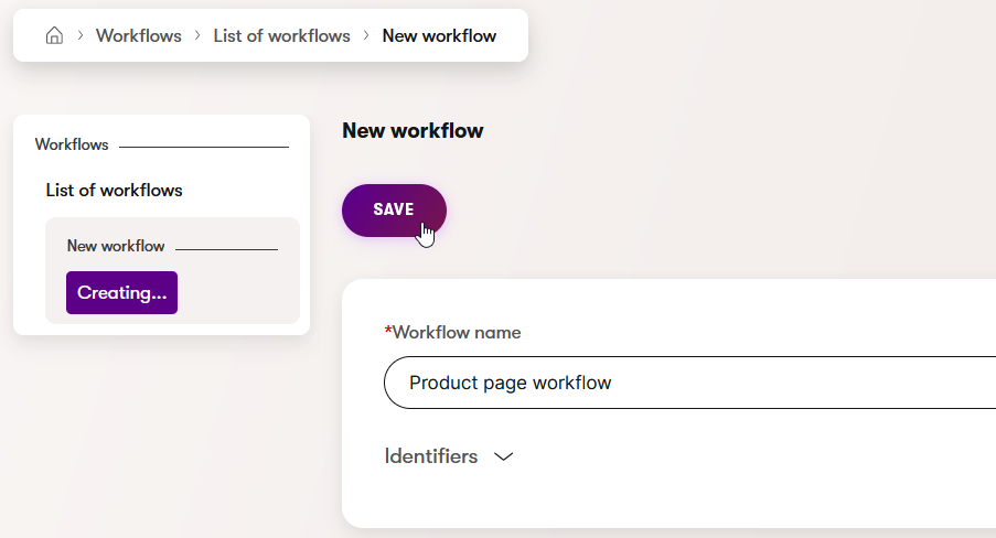 Create and name new workflow