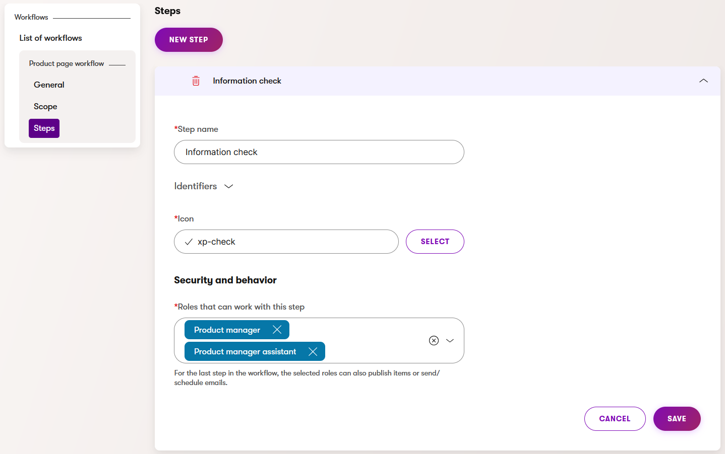 Adding and assigning steps to a new workflow