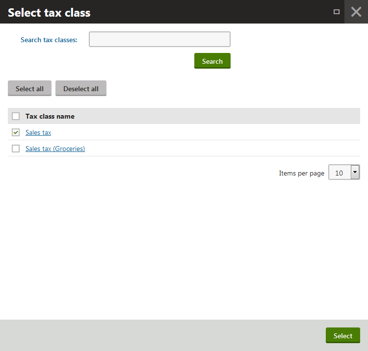 Selecting tax classes