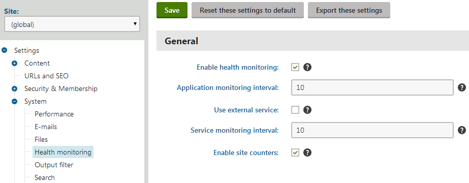 Health monitoring settings