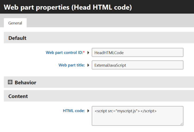 Configuring the Head HTML code web part