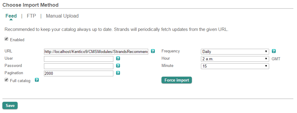 Changing Strands catalog upload settings
