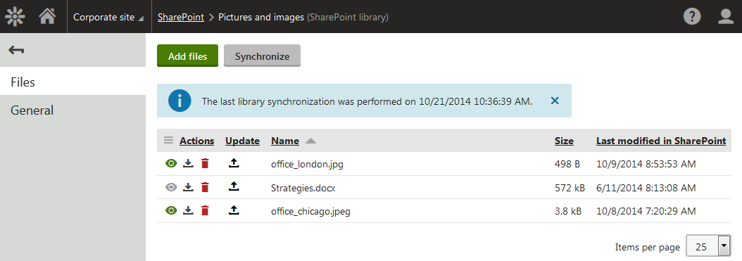 Files available in a SharePoint library