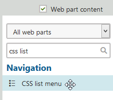 Finding the CSS list menu web part in the toolbar