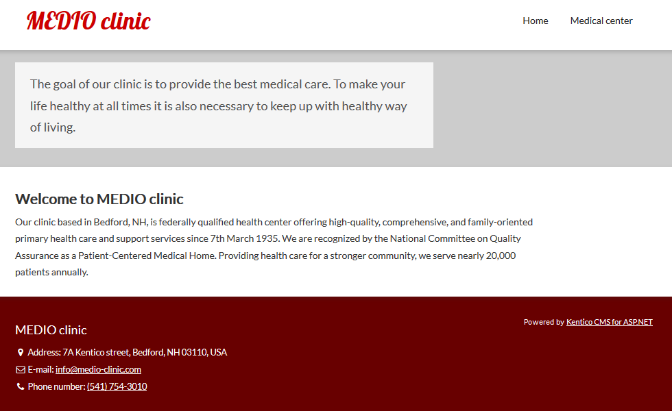 The MEDIO clinic sample website