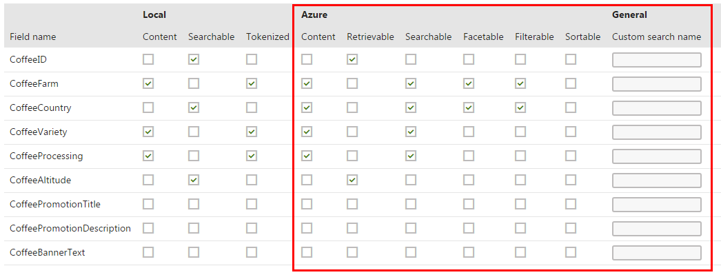 Configuring a page type’s field settings for Azure Search