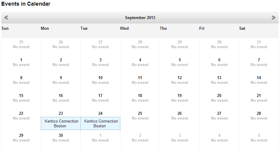 Events in a calendar