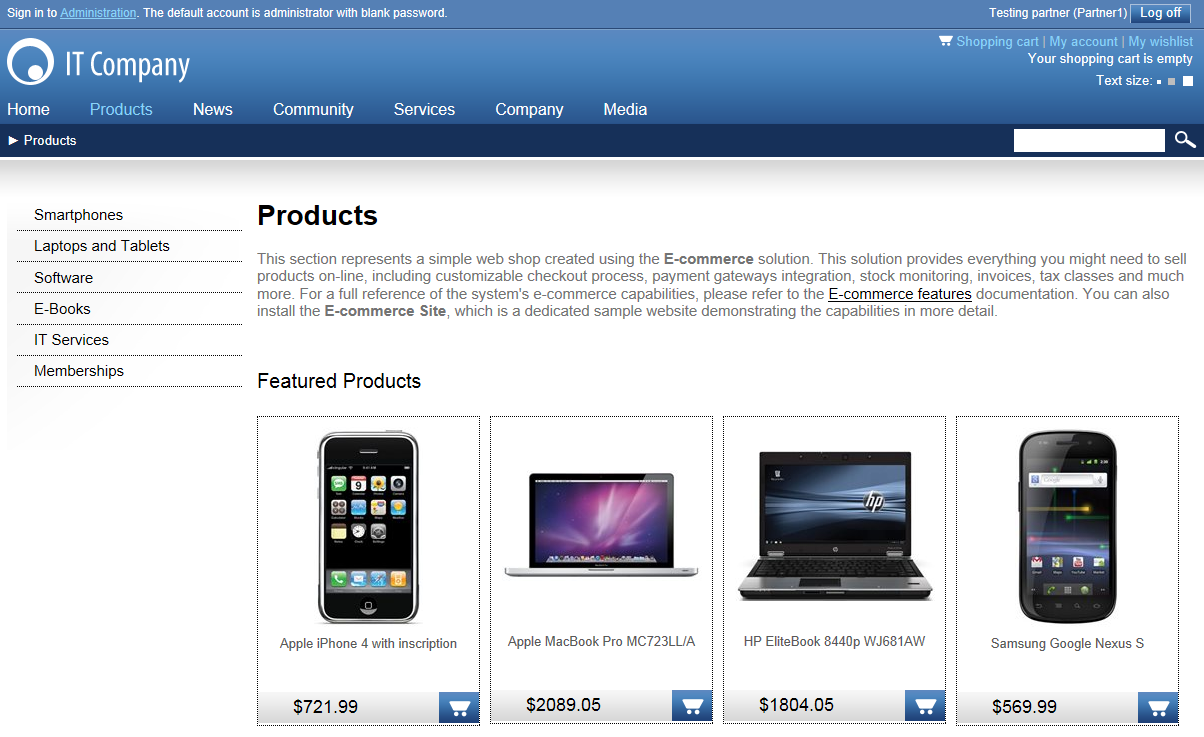 All sections and products are displayed to this user