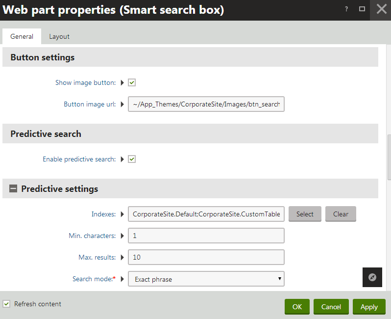 Enabling predictive search for the Smart search box