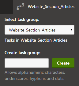 Setting the staging task group context - either select an existing group or create a new one