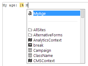 ‘MyAge’ field appearing in the autocomplete help when writing macros