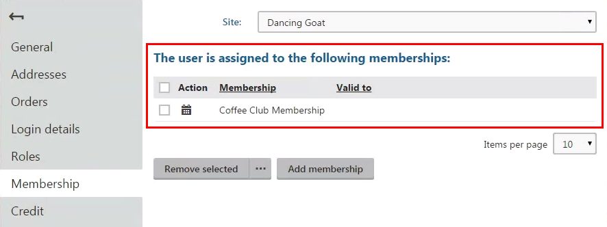 Assigned memberships