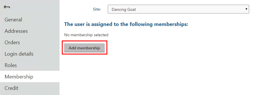 Clicking Add membership