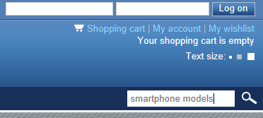 searching for phones on the website