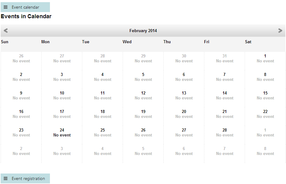 Event calendar displayed on a page