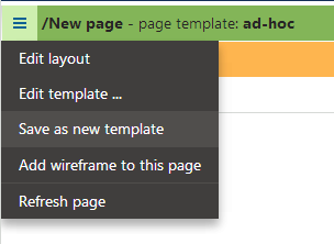 Opening the page template menu on the Design tab