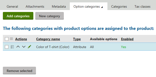 Available option categories