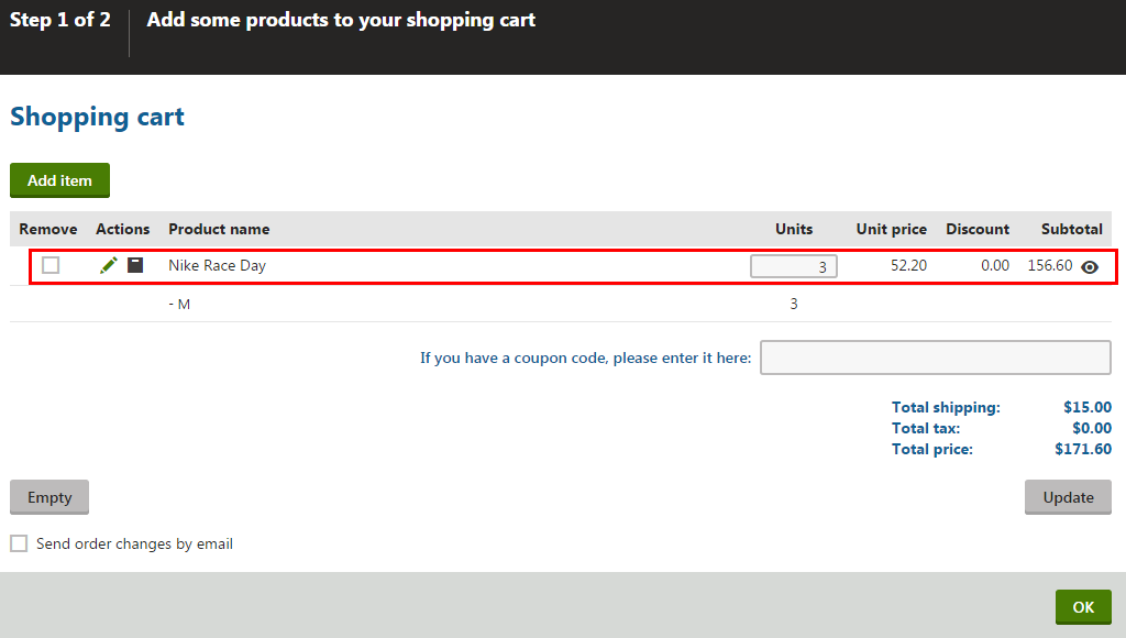 Viewing order items in the administration interface