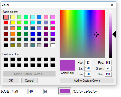 Selecting a color using the color picker of the form component