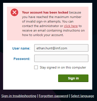 Locked account after exceeding the number of invalid sign-in attempts