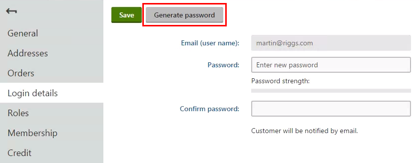 Clicking Generate password