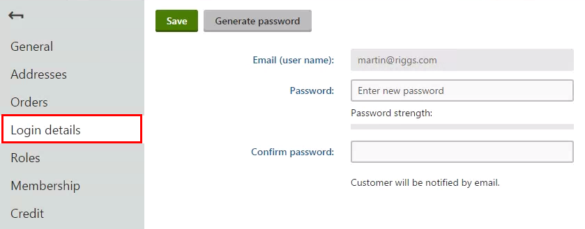Switching to the Login details tab