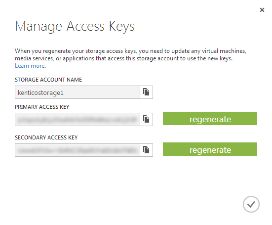 The access keys for a blob storage