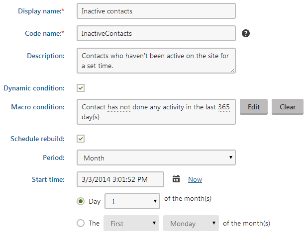 Creating and scheduling a dynamic contact group