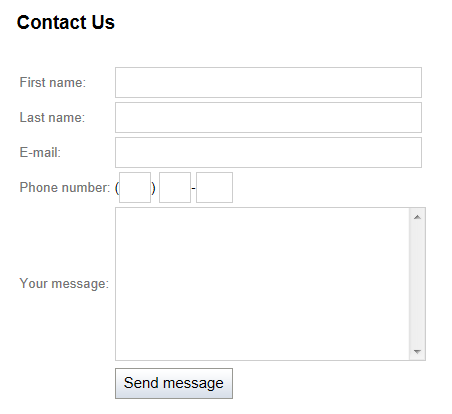 A Contact Us form displayed on a page