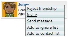 Using the Friends application - Context menu