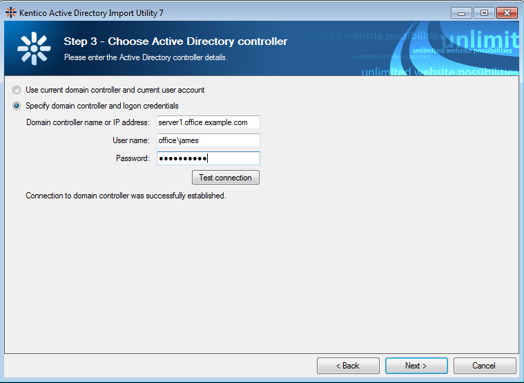 Specifying the AD domain controller