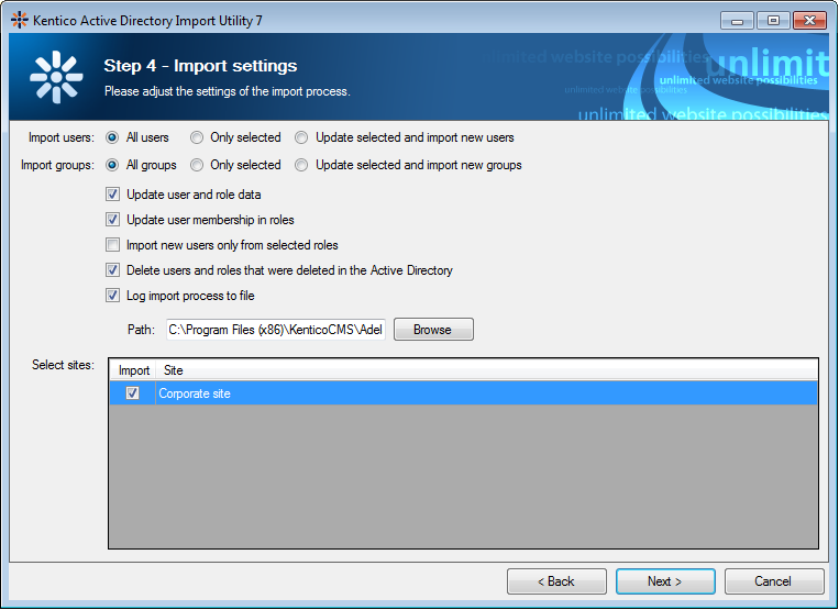Adjusting the settings of the import process
