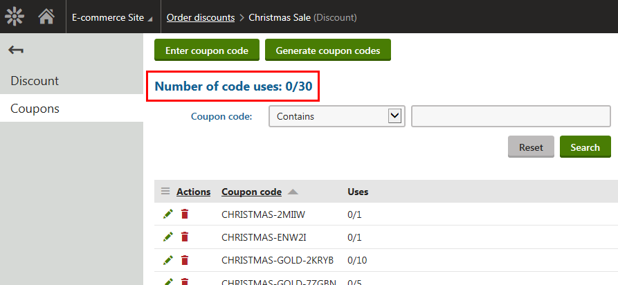 Number of coupon code uses