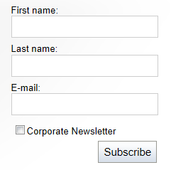 Newsletter subscription dialog with the custom layout (when no user is logged on)