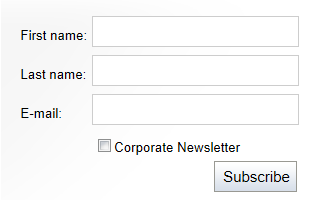 The default layout of the Newsletter subscription web part
