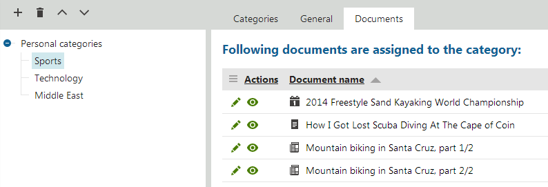 Viewing documents assigned to a personal category
