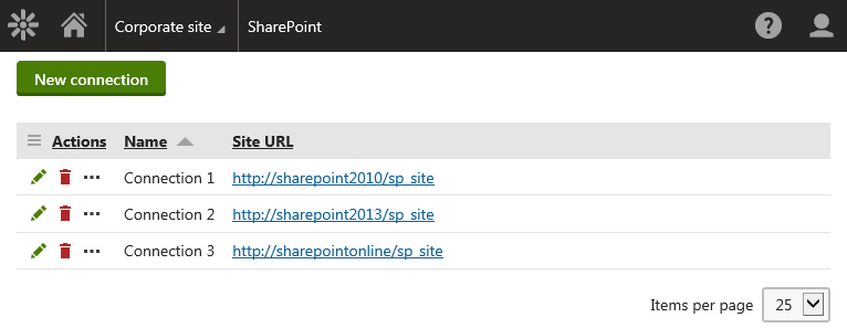 Managing SharePoint connections