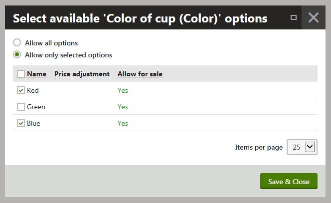 Selecting available options