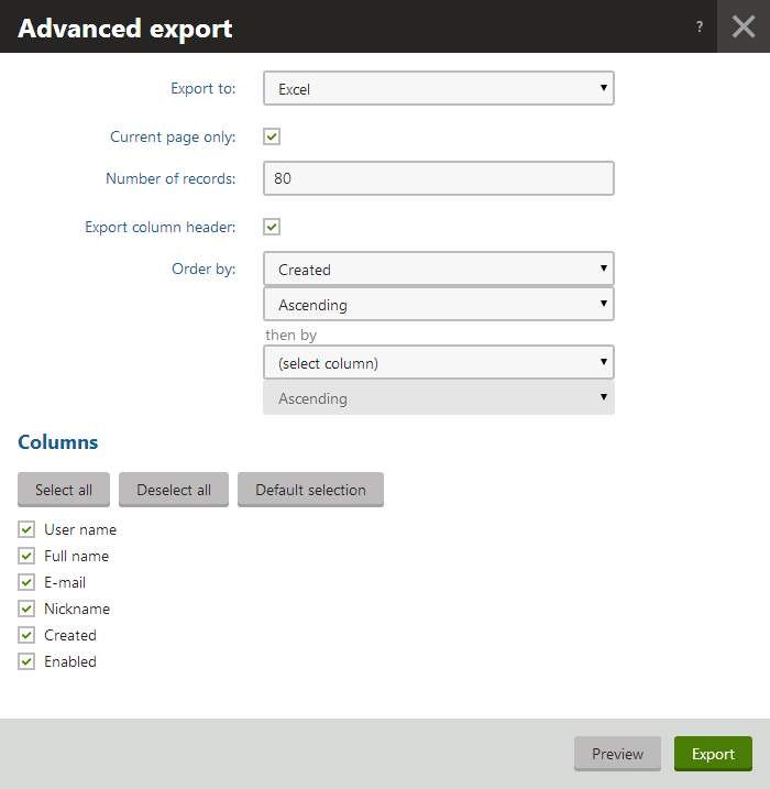 Using advanced export as a non-admin user