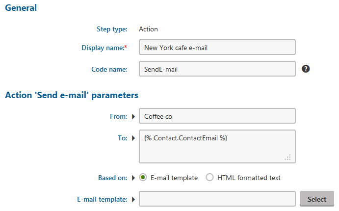 Configuring the Send e-mail step