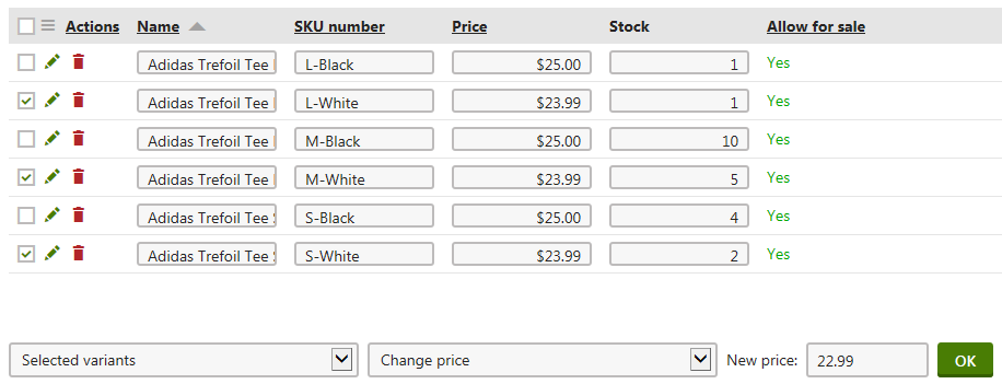 Changing the price of multiple variants at once
