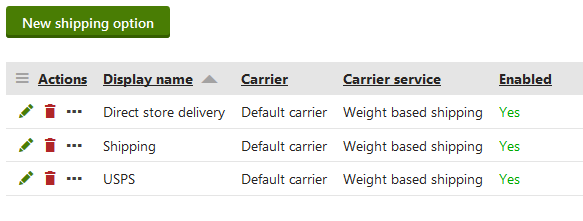 Managing shipping options