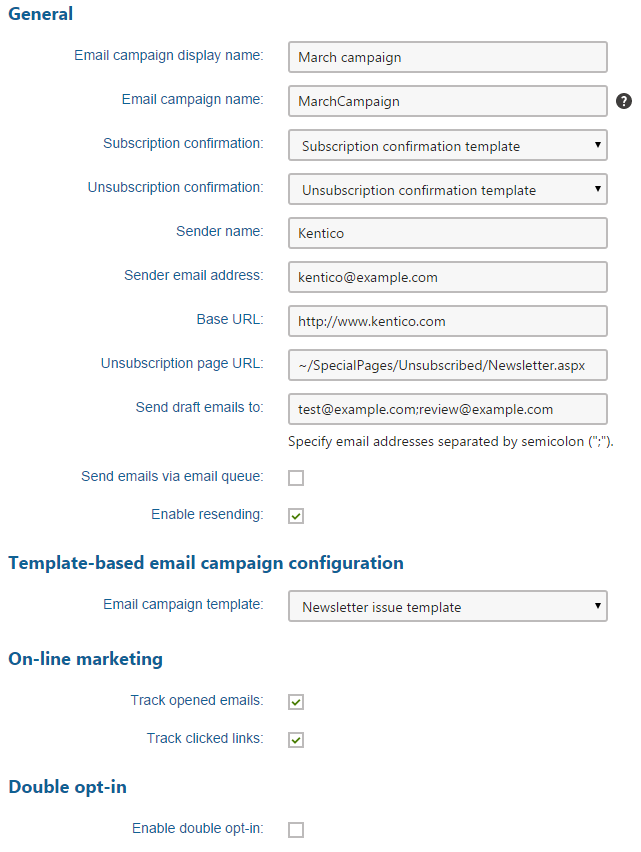 Configuring static email campaign