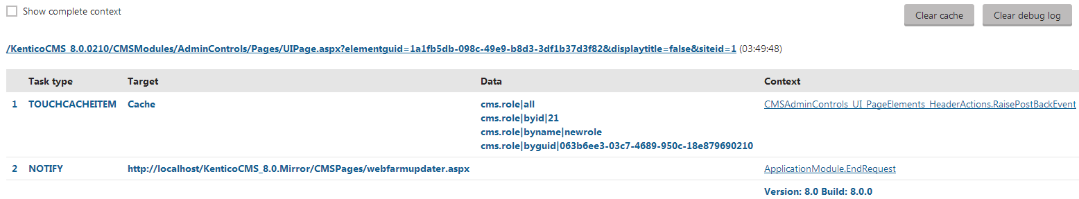Synchronization task and notification logged for a web request that adds a new role object
