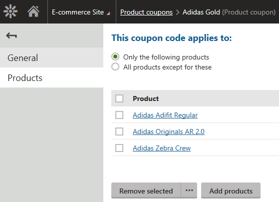 Adding selected products to the coupon