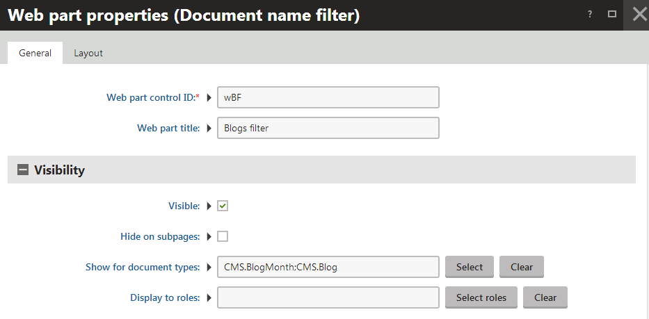 Setting the document types on which a web part is visible