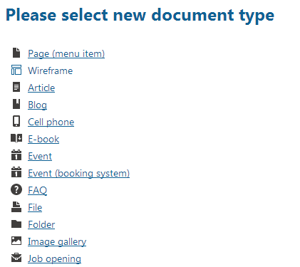 Selecting the type of a new document