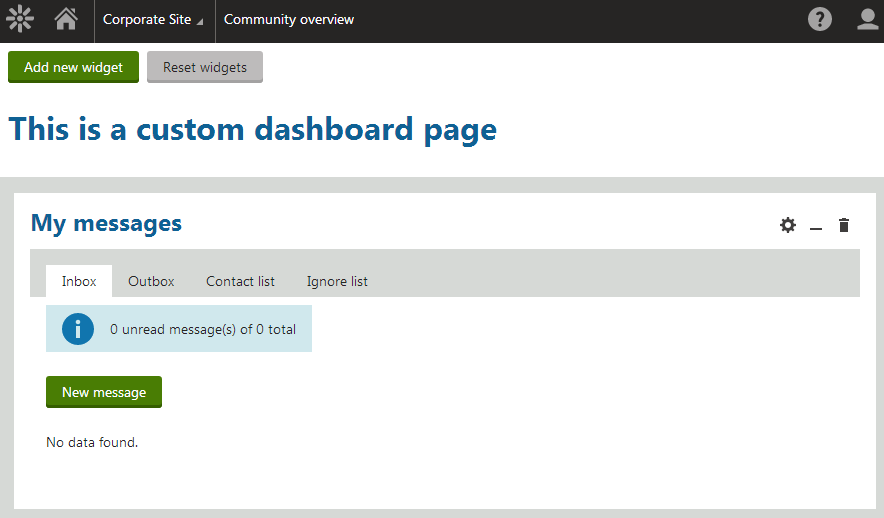 Custom widget dashboard page