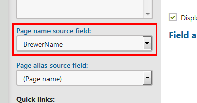 Selecting the field in the Page name source field