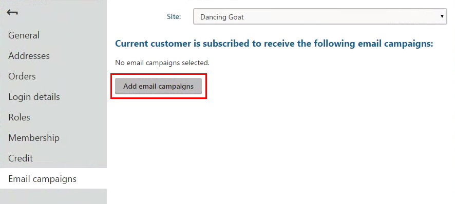 Clicking Add email campaigns
